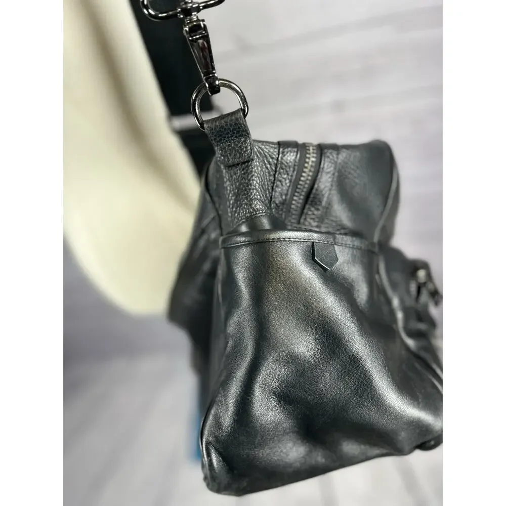 Aquatalia Made in Italy Black Leather Cargo Duffel Shoulder Bag